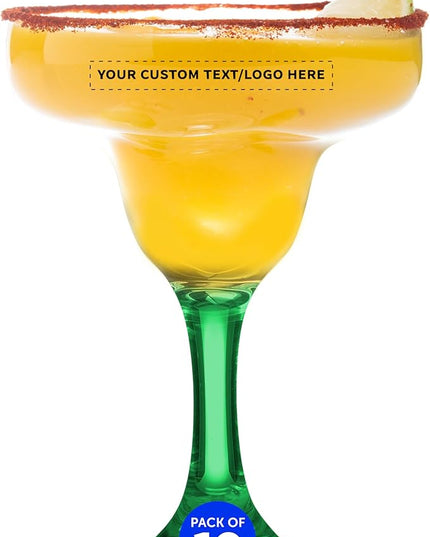 DISCOUNT PROMOS 10 Margarita Glasses Set, 9 oz. - Personalized Text, Logo - Classic, Smooth, Barware, Glassware - Green