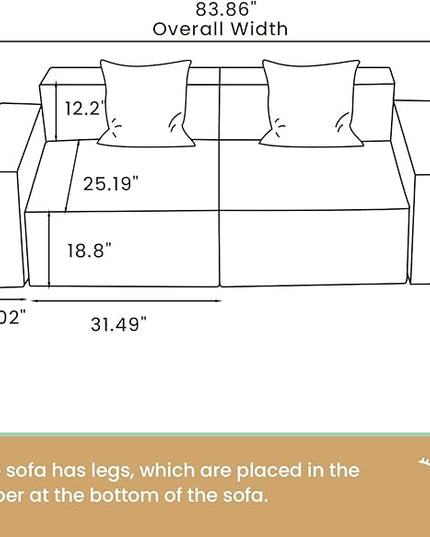 POVISON 83" Modular Sectional Sofa for Living Room Modern Large Sectional Couches Velvet Loveseat Oversized Deep Seat Sofa Set 2 Seater Big Comfy Cloud Couch for House Office