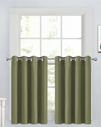Yakamok Window Treatment Kitchen Drapes - Plain Solid Grommet Top Short Curtains for Kitchen Window(52Wx36L, Sage, 2 Panels)