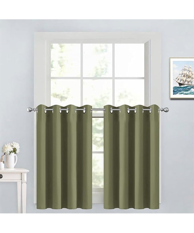 Yakamok Window Treatment Kitchen Drapes - Plain Solid Grommet Top Short Curtains for Kitchen Window(52Wx36L, Sage, 2 Panels)