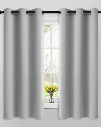 Yakamok 63 Inch Length Blackout Curtains for Bedroom, Thermal Insulated Room Darkening Grommet Top Window Drapes for Living Room,Light Grey,42W x 63L,2 Panels