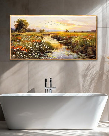 PHAOHUAXM Large Wall Art For Living Room Canvas Wall Decor For Bedroom Watercolour Painting Office Decoration Countryside Sunrise Scenery Wall Picture Ready To Hang Home Decor Wood Framed 20x40 In