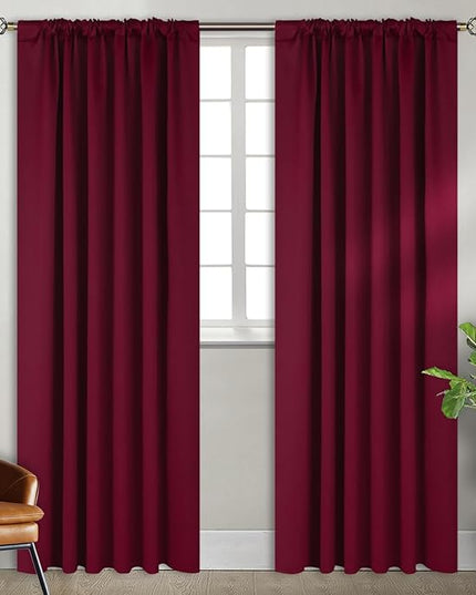 BGment Wide Christmas Red Blackout Curtains 84 inches Long - Rod Pocket and Back Tab Thermal Insulated Room Darkening Curtains for Living Room, 70 x 84 Inch, Burgundy Red, 2 Window Panels