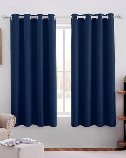 HOMEIDEAS Dark Navy Blackout Curtains for Bedroom 52 X 63 Inch Length 2 Panels Set Room Darkening Bedroom Curtains, Soundproof Thermal Grommet Window Curtains for Living Room