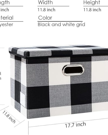 PRANDOM Large Collapsible Storage Bins with Lids [3-Pack] Fabric Foldable Storage Boxes Organizer Containers Baskets Cube with Cover for Home Bedroom Closet Office Black and White (17.7x11.8x11.8)