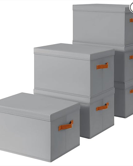 Storage Bins with Lids - Large Fabric Closet Bins with Lid, 6 Pack Clothes Organizers and Storage, Collapsible Stackable Cube Basket for Home, Office, Dorm, Grey