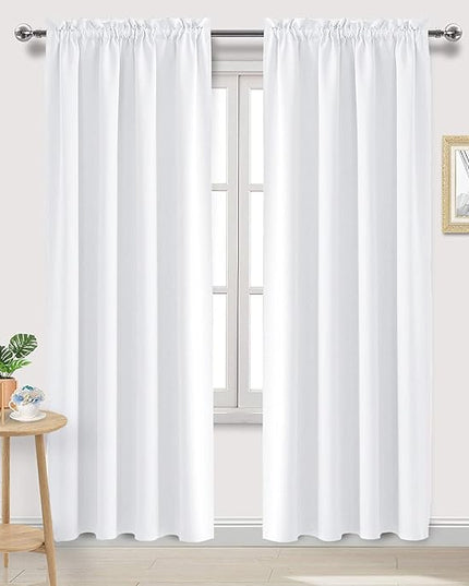 DWCN White Curtains for Living Room Thermal Insulated, 50% Light Blocking Curtains for Bedroom, Dining Room Window, W 52x L 84 Inch, Set of 2 Rod Pocket Curtain Panels