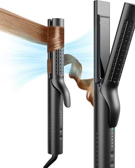 TYMO Airflow 2.0 Curling Iron Flat Iron - Hair Straightener and Curler 2 in 1, 1.25 Inch Curling Wand for Long Short Hair, Dual Voltage for Travel, 54 Million Ionic, Anti-Tangle, 5 Temps, Black