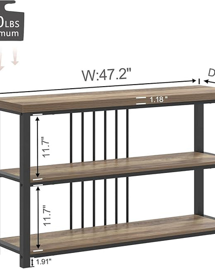 FOLUBAN Modern Sofa Table for Entryway, 3 Tier Narrow Console Table for Living Room Hallway Behind Couch, Rustic Oak