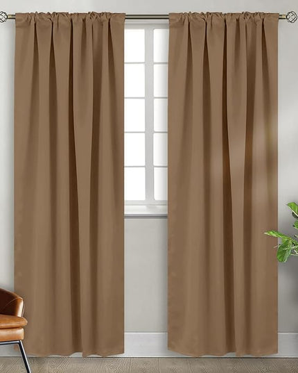 BGment Rod Pocket and Back Tab Blackout Curtains for Bedroom - Thermal Insulated Room Darkening Curtains for Living Room, 2 Window Curtain Panels (42 x 84 Inch, Taupe)