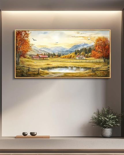 PHAOHUAXM Large Canvas Wall Art For Living Room Wall Decor For Office Decorations For Bedroom Ink-Wash Landscape Paintings Artworks Restaurant Kitchen Mural Modern Home Decor 20"X40" Wood Framed