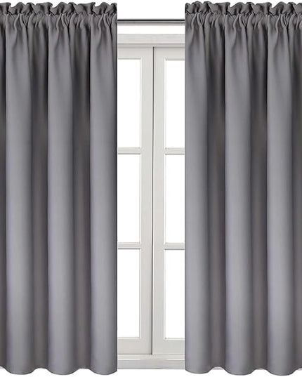 DWCN Grey Blackout Curtains for Bedroom –Rod Pocket Thermal Insulated Room Darkening Drapes for Living Room, W 42 x L 54 Inch, 2 Panels