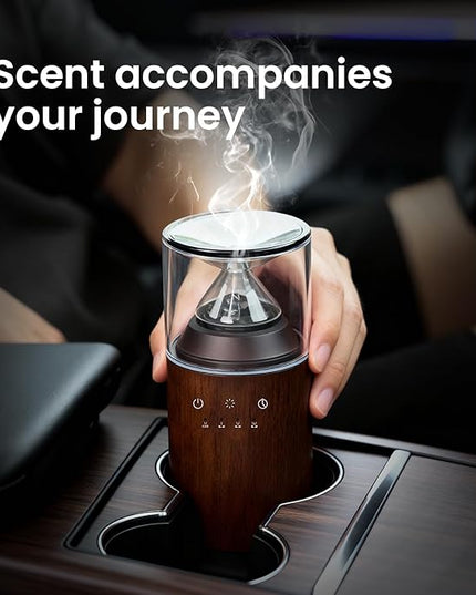Waterless Essential Oil Nebulizing Portable Wireless Diffuser, Premium Glass and Solid Wood Aroma Diffuser for Home Office Bedroom Car, Elegant Gift Packaging with Essential Oil 10ml (Orange)