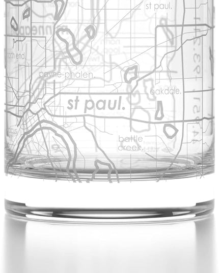 Well Told Engraved Minneapolis Minnesota Map Rocks Glass, Old Fashioned Whiskey Glass (11 oz, Clear) Etched Whiskey Glass, Gifts For Whiskey Lovers