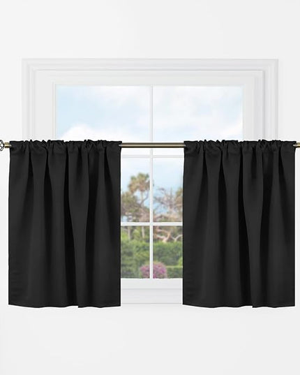 BGment Short Blackout Curtains 30 Inch Length for Small Windows - 34 x 30 inch Curtains Rod Pocket and Back Tab Thermal Insulated Room Darkening Curtains for Kitchen/Cafe Room, 2 Panels, Black