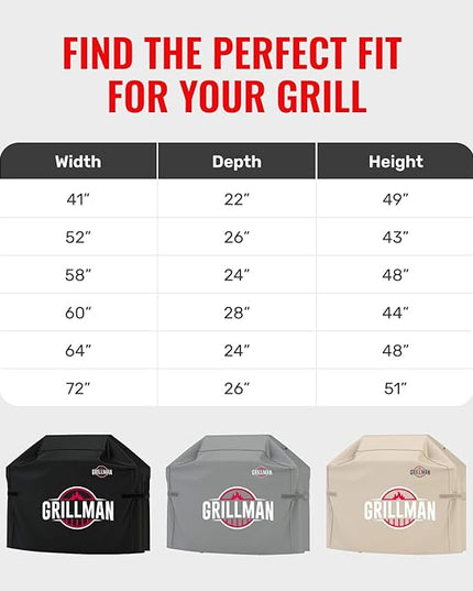 Grillman Grill Cover, BBQ Outdoor Grill Covers, Charcoal, Gas Grills, Waterproof, Rip-Proof, Weather-Resistant, Anti-UV, Barbecue Cover for Weber, Genesis, Charbroil, Nexgrill, etc (Black, 58 Inch)