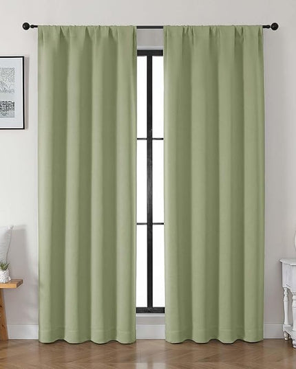 Gwine Sage Green Blackout Curtains for Bedroom 84 inches Long 2 Panels Set, Solid Noise Reducing Thermal Insulated Blackout Curtains for Living Room with Rod Pocket, Each 40" Wx84 L