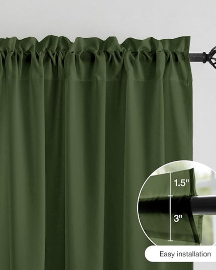Anmao Non-See-Through Olive Green Privacy Semi Sheer Curtains for Living Room 84 Inch Length 2 Panels Set, Light Filtering That Let Light in Rod Pocket Window Drapes for Bedroom, 52W x 84L, Dark Green