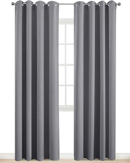 Yakamok Room Darkening Gray Blackout Curtains, Light Blocking Thermal Insulated Grommet Drapes for Bedroom Living Room, 52W x 84L, Grey Curtains, 2 Panels, 2 Tie Backs Included