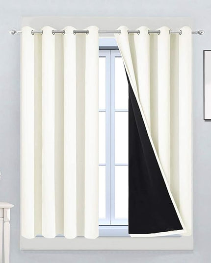 Yakamok 100% Blackout Curtains with Black Liners, Thermal Insulated, Noise Reduction, Soundproof, 2 Panels, 52"W x 63"L, Beige