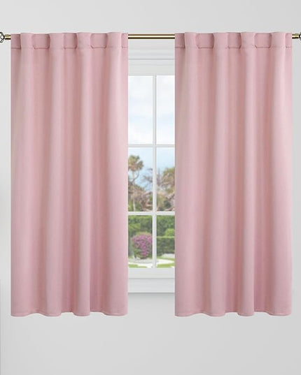 BGment Blackout Curtains 48 Inches Long for Kids Room - 34 x 48 inch Curtains Rod Pocket and Back Tab Thermal Insulated Room Darkening Curtains for Kitchen/Cafe Room, 2 Window Panels, Pink
