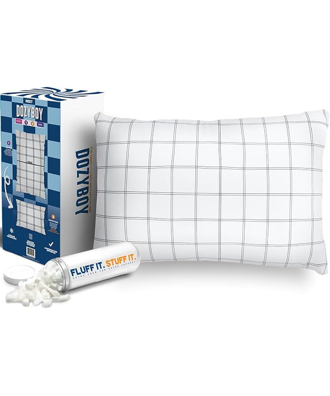 Fluff and Stuff Comfort Pillow | Queen Size Memory Foam Pillows, Chiropractor Designed and Approved 2-in-1 Back Support and Bed Pillows | Fully Adjustable Pillow (Checker, Queen (Pack of 1))