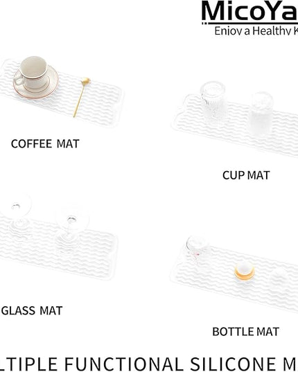 Silicone Dish Drying Mat for Multiple Usage,Easy clean,Eco-friendly,Heat-resistant Silicone Mat for Kitchen Counter,Sink,Bar,Bottle,or Cup White M 17 inches x 6 inches