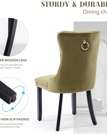 SoarFlash Velvet Dining Chairs Set of 6, Tall Back Side Chair, Modern Upholstered High-end Tufted Side Chair with Button Back Ring, Solid Wood Legs (Olive Green)