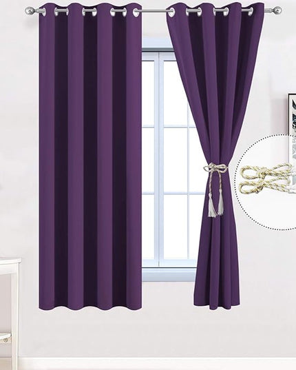 Yakamok Purple Blackout Curtains for Bedroom, Grommet Thermal Insulated Room Darkening Blackout Drapes for Living Room, 2 Panels,52W x 72L Inch
