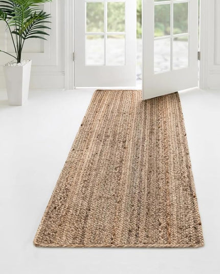 FRELISH DECOR Handwoven Jute Kitchen/Hallway Runner - Natural Rustic Vintage Braided Reversible Area Rug - Eco Friendly Rug for Bedroom - Kitchen - Living Room - Farmhouse (2'x8' - Natural)