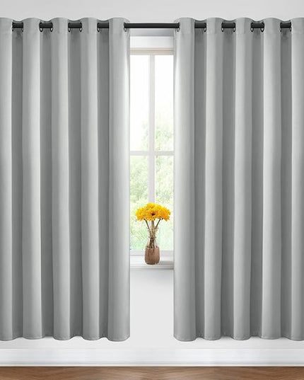 Yakamok Blackout Curtains Room Darkening Thermal Insulated Window Panels,Solid Grommet Top Drapes for Bedroom/Living Room(62Wx72L, Light Grey, 2 Panels)