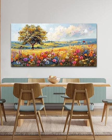 hyidecorart Large Wall Art For Bedroom Canvas Wall Decor For Living Room Office Decorations Flower Scenery Watercolour Wall Paintings Field Pictures Artwork Aesthetic Room Home Decor Hang Easy