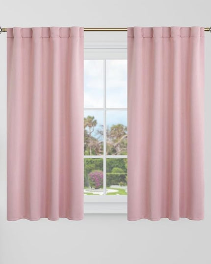 BGment 40 Inch Length Blackout Curtains for Cafe - 34 x 40 inch Short Curtains Rod Pocket and Back Tab Thermal Insulated Room Darkening Curtains for Bathroom/Kids Room, 2 Window Panels, Pink