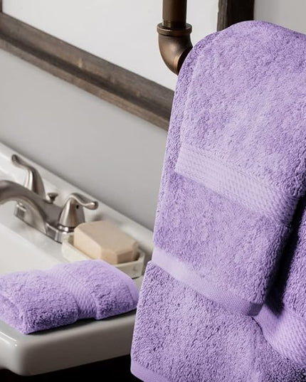 Superior Egyptian Cotton Pile 3 Piece Towel Set, Includes 1 Bath, 1 Hand, 1 Face Towel/Washcloth, Ultra Soft Luxury Towels, Thick Plush Essentials, Guest Bath, Spa, Hotel Bathroom, Purple