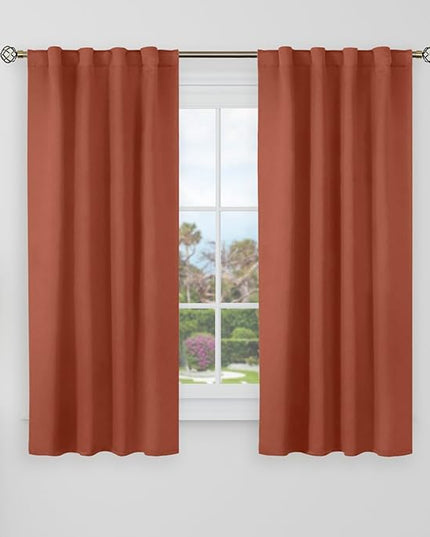 BGment Blackout Curtains 48 Inches Long for Bedroom - 34 x 48 inch Thermal Insulated Light Blocking Rod Pocket and Back Tab Small Window Fall Curtains for Cafe/Kitchen/Camper, 2 Panels, Terracotta
