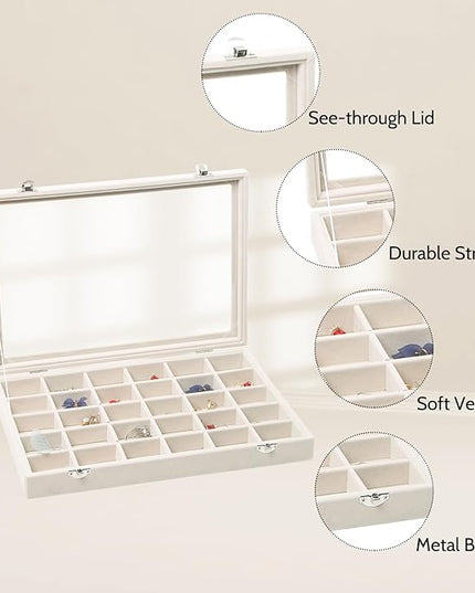 Stratalife Jewelry Organizer Stackable Earring Organizer Tray with Lid Jewelry Storage Tray for Earring Necklace Drawer Display Idea for Mom from Daughter (30 Grids)