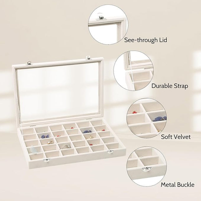 Stratalife Jewelry Organizer Stackable Earring Organizer Tray with Lid Jewelry Storage Tray for Earring Necklace Drawer Display Idea for Mom from Daughter (30 Grids)