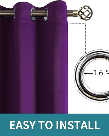 BGment Blackout Curtains - Grommet Thermal Insulated Room Darkening Bedroom and Living Room Curtains, Set of 2 Panels (52 x 108 Inch, Purple)
