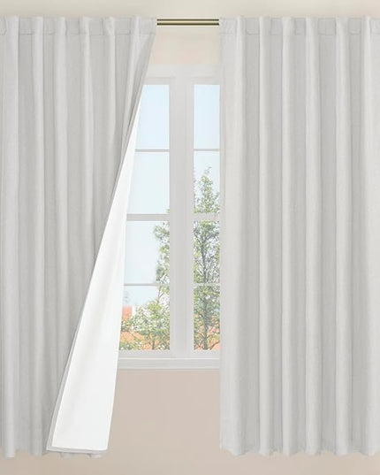 LAMIT 100% Blackout Linen Curtains, 72 Inch Linen Textured Living Room Curtains Room Darkening Back Tab and Rod Pocket Burlap Neutral Panels with White Liner, 2 Panels, 52 x 72 Inch, Light Grey