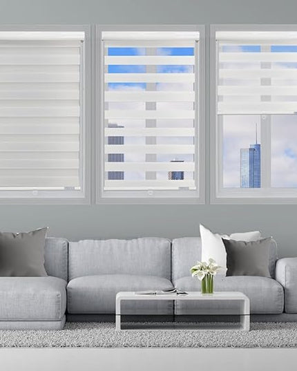 Shadesu Cordless Zebra Blinds for Windows, 79" W x 72" H, White, Dual Layer Free-Stop Zebra Shades, Light Control for Day and Night, Sheer Blinds for Indoor Windows, Bedroom, Kitchen
