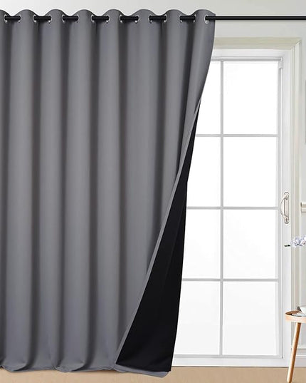 Yakamok 100% Blackout Thermal Insulated Grommet Curtains, Noise Reducing Barrier Panel for Sliding Glass Door, 2 Thick Layers Heat Full Light Blocking Patio Door Drapery, Grey, W100 x L108, 1 Panel