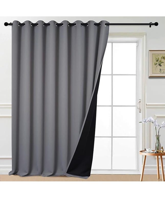Yakamok 100% Blackout Thermal Insulated Grommet Curtains, Noise Reducing Barrier Panel for Sliding Glass Door, 2 Thick Layers Heat Full Light Blocking Patio Door Drapery, Grey, W100 x L108, 1 Panel