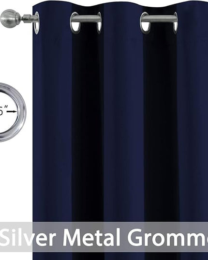 Yakamok Blackout Curtains with Grommet Thermal Insulated Room Darkening Window Drapes for Dedroom, Navy Blue Color, Set of 2, W52 x L72