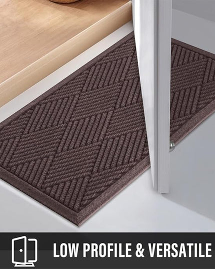 Sturdy Front Door Mat, Absorbent Muddy Dirt Resist Welcome Door Mats Outdoor Indoor, Stain and Fade Resistant, Non-Slip Rubber Backing Low Profile Doormat for Entryway, 30×17, Coffee
