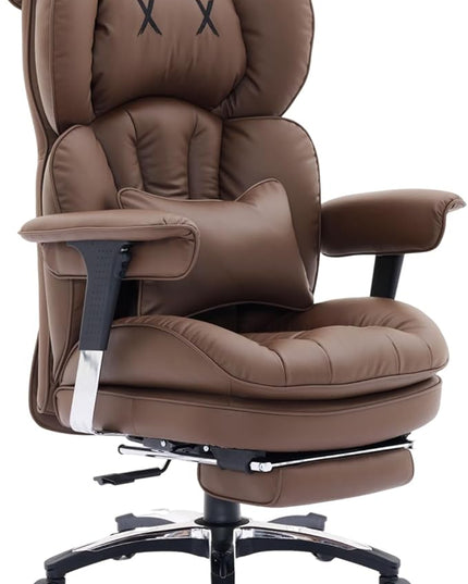 Efomao Big and Tall Office Chair with Footrest – High Back Computer Chair with Adjustable Armrests，Executive Office Chair with Wide Seat, Modern Desk Chair for Home Office, Gaming, or Study, Brown