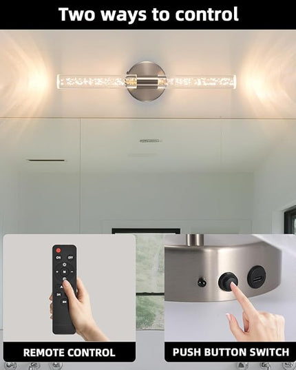 Modern LED Battery Operated Wall Sconces Set of Two, Dimmable Bathroom Crystal Wall Sconce, USB Rechargeable Brushed Nickel Vanity Wall Lamp, Bubble Wall Lights For Bedroom, Living Room. 20-Inch