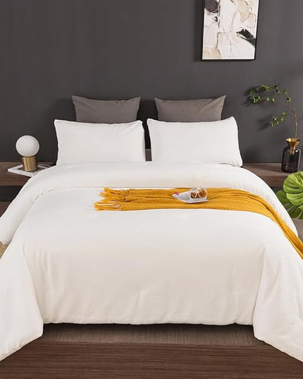 CLOTHKNOW White Fluffy Queen Comforter Set Velvet Bedding Comforter Sets All Season Soft White Comforter Queen with 2 x Pillow Cases
