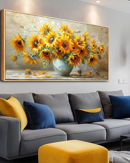 PHAOHUAXM Large Canvas Wall Decor For Living Room Dining Room Mural Vintage Print Yellow Flower Paintings Wood Framed Artwork For Farmhouse Kitchen Bedroom Corridor Home Decor Aesthetics 30x60 In