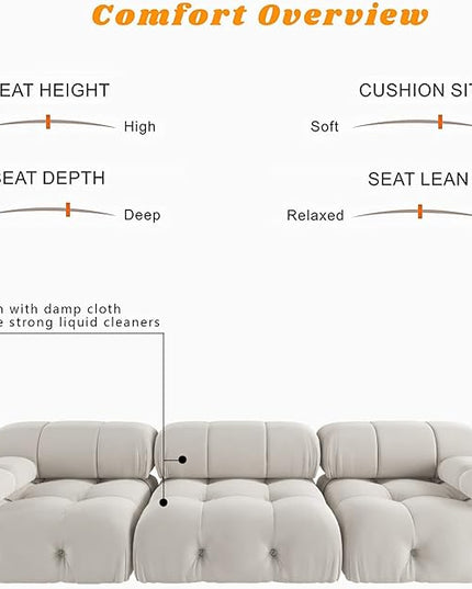 JACH 104" Convertible Modular Sectional Sofa, Minimalist Mid-Century Velvet Sofas Couches, Luxury Modern 3-Seat Wide Couch Sectional for Living Room Bedroom Office Apartment (Beige)