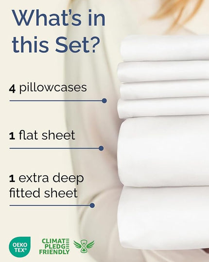 Extra Deep Queen Sheet Set - 6 Piece Breathable and Cooling Sheets - Hotel Luxury Bed Sheets Set - Easy Fit - Soft, Wrinkle Free and Comfy Sheets Set - Antique White Sheet Set with Extra Deep Pockets
